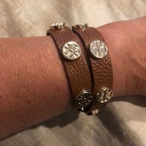 Tory Burch leather bracelet or choker tan and gold